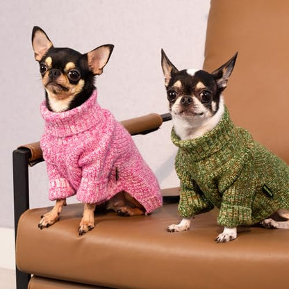 Fitwarm Knitted Turtleneck Dog Sweater, Thermal Dog Winter Clothes for Small Dogs Boy Girl, Holiday Pet Outfit, Heather Green, XS - color: Heather Green, size: X-Small