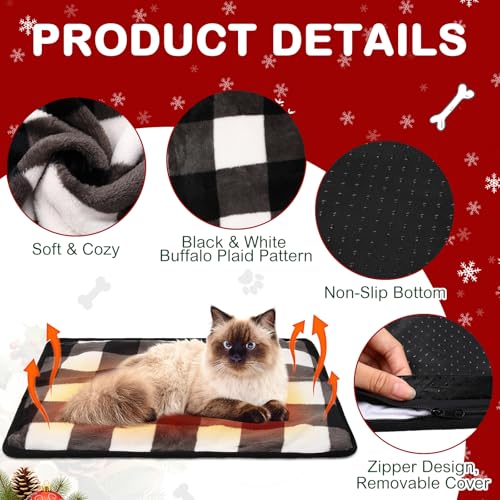 HunnmingRe 2 Pack Self Warming Cat Bed Self Heating Dog Pad Cat Warming Pad Thermal Pet Mat Washable Reflect Body Heat Removable Cover for Indoor Kittens Puppies (Black White Plaid,16 x 20 Inch) - size: 16 x 20 Inch