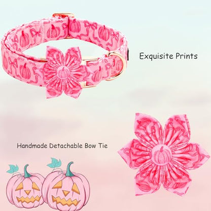 Dog Collar, Pink Pumpkin Print Adjustable Pet Collar Cute Cotton Soft Collars with Flower Fall Metal Buckle Holiday Puppy Collars Boy&Girl Gift for X-Small Dogs - color: B:Pink Pumpkin, size: X-Small (Pack of 1)