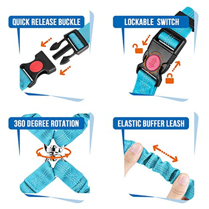 Lukovee Double Dog Seat Belt, New Dual Pet Car Headrest Restraint Safety Seatbelt No Tangle Dog Leash Duty Adjust Elastic Bungee Puppy Lead Splitter Connect Harness in Vehicle Travel for 2 Dogs (TBL) - color: Light Blue
