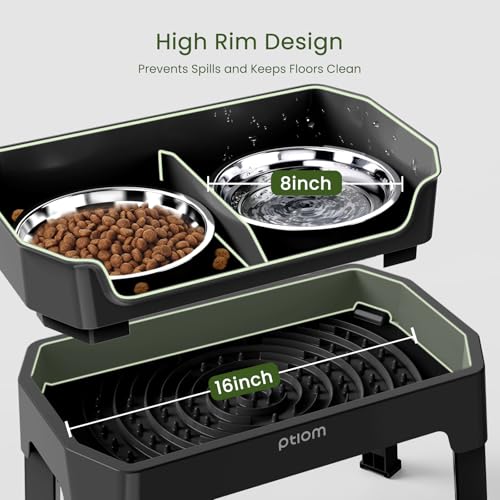 KPWACD 3-in-1 Elevated Dog Bowls Mess Proof Raised Slow Feeder Dog Bowls, 4 Height Adjustable Stand Licking Plate with 2 56oz Stainless Steel Doggy Food Dish for Small Medium Large Pets - color: Black, size: 2 Stainless Steel Bowls + Slow Feeder