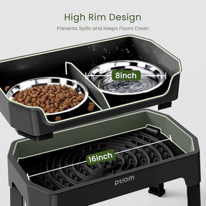 KPWACD 3-in-1 Elevated Dog Bowls Mess Proof Raised Slow Feeder Dog Bowls, 4 Height Adjustable Stand Licking Plate with 2 56oz Stainless Steel Doggy Food Dish for Small Medium Large Pets - color: Black, size: 2 Stainless Steel Bowls + Slow Feeder