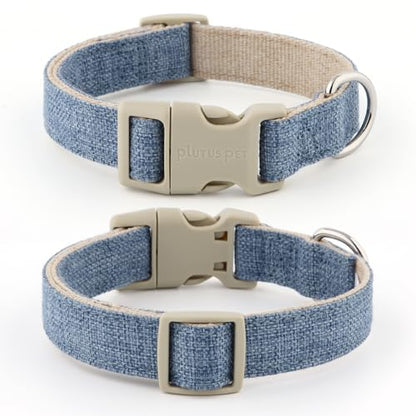 Plutus Pet Cotton Hemp Dog Collar and Leash Set, Adjustable Collar for Small, Medium, and Large Dogs, Heavy Duty and Soft on Skin, Haze Blue, S - color: Haze Blue, size: Small