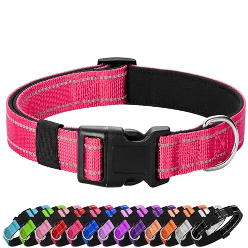 Reflective Dog Collar Padded with Soft Neoprene Breathable Quick Release Basic Dog Collars for Puppy Small Dogs Hot Pink - color: Hop Pink, size: S:width 5/8"neck 10.5-16"