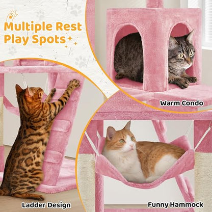 Yaheetech Cat Tree Tower for Indoor Kitten, Multi-Level Cat Towers Condo with Scratching Posts & Tunnel, Pet Furniture - color: Pink