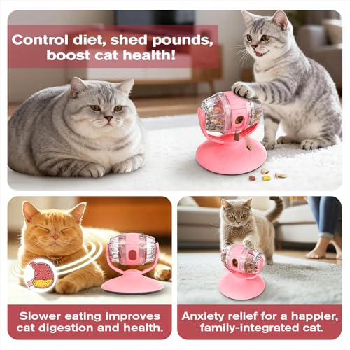 Rotating Interactive Cat Treat Dispenser Toy - Slow Feeder Puzzle for Indoor Cats-Pink - color: Pink