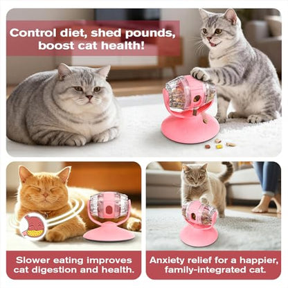 Rotating Interactive Cat Treat Dispenser Toy - Slow Feeder Puzzle for Indoor Cats-Pink - color: Pink