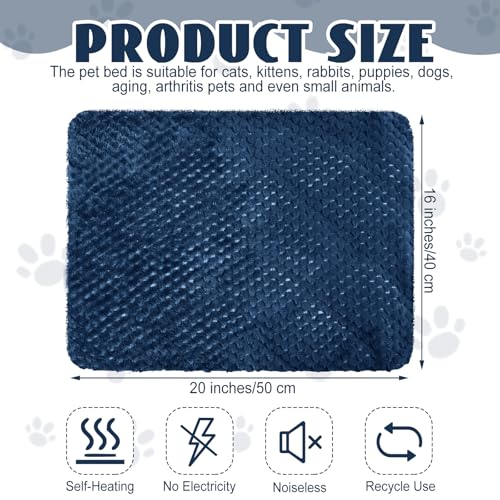 Drydiet 4 Pcs Self Heating Cat Pad Self Warming Cat Bed Dog Heating Pad Washable Thermal Pet Mat for Indoor Outdoor Pet 16 x 20 Inch Removable Non Slip(Navy Blue) - color: Navy Blue