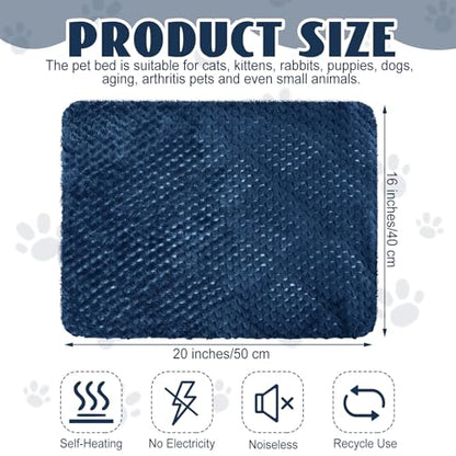 Drydiet 4 Pcs Self Heating Cat Pad Self Warming Cat Bed Dog Heating Pad Washable Thermal Pet Mat for Indoor Outdoor Pet 16 x 20 Inch Removable Non Slip(Navy Blue) - color: Navy Blue