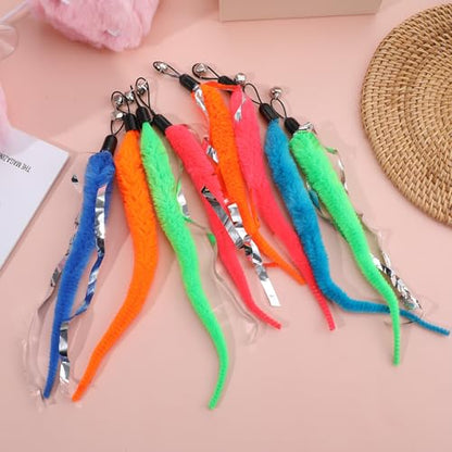Worm Cat Toy with Foil, 10 PCS Cat Wand Attachments Worms Toy Interactive Cats Wand Attachments Worms Toys for Indoor Cats