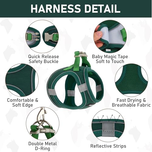 Small Pet Harness Collar and Leash Set, Step in No Chock No Pull Linen Fabric Soft Mesh Dog Vest Harnesses Reflective for Dogs Puppy Cats Kitten Rabbit (Green, L) - color: Green, size: Large