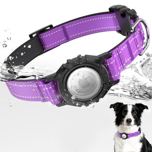 AirTag Dog Collar, Reflective Dog Collar with Airtag Holder, IP68 Waterproof Integrated Air Tag Dog Collars, Ultra-Durable, Comfortable Padded, GPS Tracker Collars for Dogs (Purple, S) - color: PURPLE, size: S (12.8"-15.75")