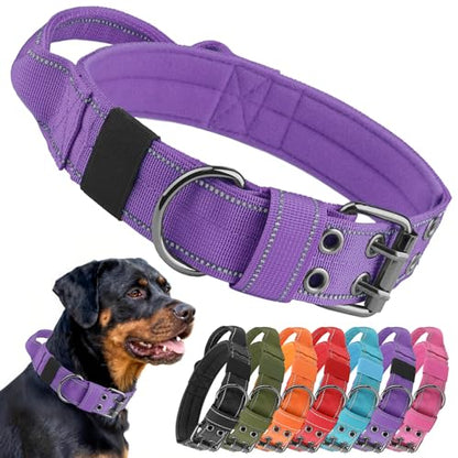 Tactical Dog Collar with Control Handle, Military Adjustable Pet Collar Reflective Heavy Metal Buckle Dog Collar, Soft Nylon Training Collar for Medium Large Dogs (Purple, Large) - color: Purple, size: Large