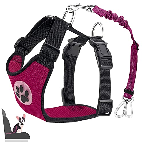 Lukovee Dog Seat Belt for Car, Adjustable Dog Car Harness for Large Medium Small Dogs, Soft Padded & Breathable Mesh Dog Seatbelt with Car Strap and Carabiner (Rose,XXS) - color: Rose, size: XX-Small
