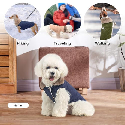 BEAUTYZOO Winter Dog Coat with Harness Built in, Warm Dog Puffer Jacket Vest Padded Fleece Cold Weather Coats Windproof Waterproof Snow Jackets Clothes for Small Medium Puppy, Blue XS - color: Navy Blue, size: XS (Back: 10",Chest: 15")
