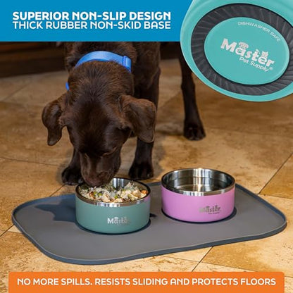 Master Pet Supply Stainless Steel Dog Bowls - 32 oz, Heavy Duty - Aqua Sky, Double Wall Extra-Thick Insulated, Non-Slip Pet Water Bowl for Dogs, Cats & Pets, Anti Rust Metal, Dish Washer Safe - color: Aqua Sky, size: 4 Cups (32 oz)
