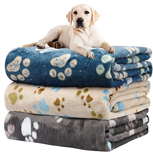 Rezutan 1 Pack 3 Blankets for Dogs, Dog Blanket for Large & Medium Pet Cat, Premium Soft Fluffy Suitable for Dog Kennels & Beds, Sofas, Gifts Puppy Essentials, 41x31inch, Gray/Blue/Beige - color: Gray/Blue/Beige(pack of 3), size: Large,41x31inch