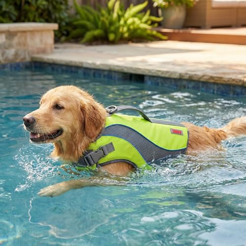 KONG HydroPro Dog Flotation Life Jacket Vest, Swimming Float Aid with Safety Handle, Adjustable Comfortable Durable Preserver High Buoyancy Coat (Large) - size: Large