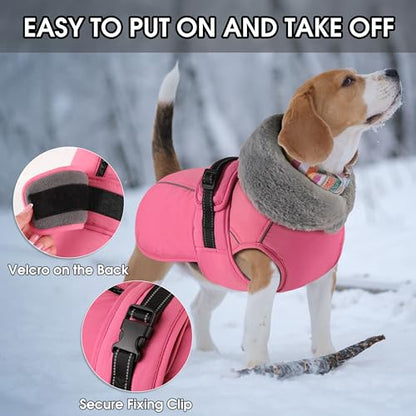 Dog Coat Large, Windproof Dog Jacket with Warm Fleece Lining, Thickened Collar Dogs Winter Coat, Adjustable Reflective Pet Coats for Cold Weather (Pink, XXX-Large) - color: Pink, size: XXX-Large