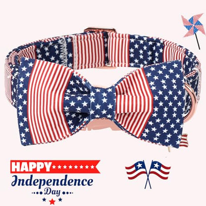 DOGWONG American Flag Dog Collar, 4 of July Dog Bow Collar Heavy Duty Adjustable Patriotic Dog Collar with Bowtie for Small Medium Dogs - color: American Flag B, size: S