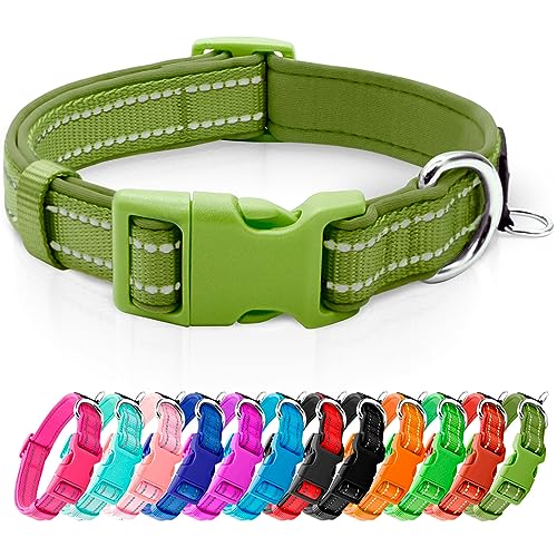 Reflective Dog Collar, Soft Neoprene Padded Pet Collar with ID Tag Ring, Adjustable for Puppy and Small Dogs,Army Green,XS - color: Army Green, size: X-Small (Pack of 1)