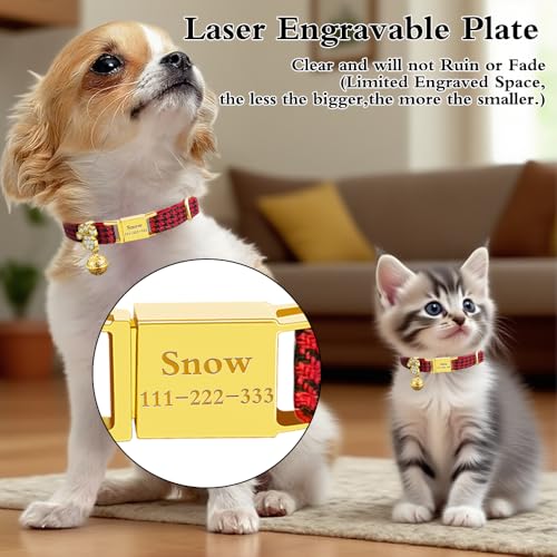 Personalized Breakaway Cat Collars - Magnetic Buckle, Bell - Safety Quick Release, Customized for Girls & Boys Cats- (Houndstooth-Red) - color: Houndstooth-Red
