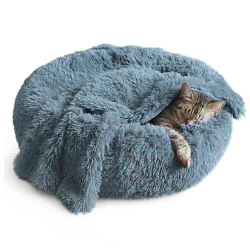 Whiskers & Friends Cat Beds for Indoor Cats, Fluffy Calming Donut Cat Bed, Small Dog Bed Washable - Orthopedic Soft Plush Pet Beds Sized for Kitten to Large Cats & Puppy to Small Dogs - Navy Grey C - color: Navy Grey-C, size: 23.00" x 23.00" x 7.00"