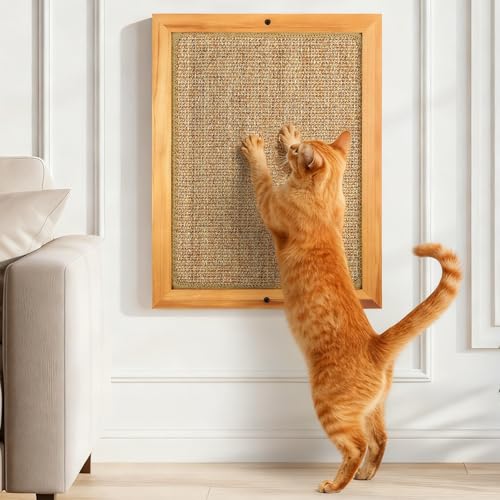 Large Sisal Cats Wall Scratcher, Floor or Wall Mounted Cat Scratching Mat, Durable cat Scratch Pads for Indoor Cats, Framed Sisal Scratch Pad Mat, Wall Cat Scratching Post for Furniture Protector - size: Extra Large