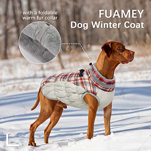 FUAMEY Dog Coat for Small Dogs,Waterproof Dog Winter Jacket with Harness Built in Puppy Cold Weather Coats Reflective Pet Vest with Zipper Warm Fleece Dogs Snowsuit Windproof Red Plaid XS - color: Red Plaid, size: XS(chest:14in)