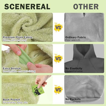 SCENEREAL Fleece Dog Sweaters Hoodie for Small Medium Large Dogs Girls Boys, Plush Fuzzy Dog Clothes Hoodies with Leash Hole, Winter/Fall Puppy Cold Weather Coat, Sherpa Hooded Sweatshirt, Green SM - color: Green, size: Small-Medium