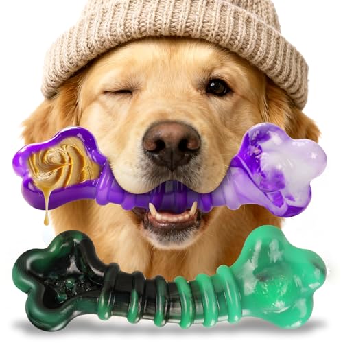 Kseroo 2-Pack Dog Chew Toys for Aggressive Chewers: Indestructible Dog Toys for Large Breed, Tough Dog Chew Bones to Keep Them Busy, A for Large Dogs - color: Purple & Green