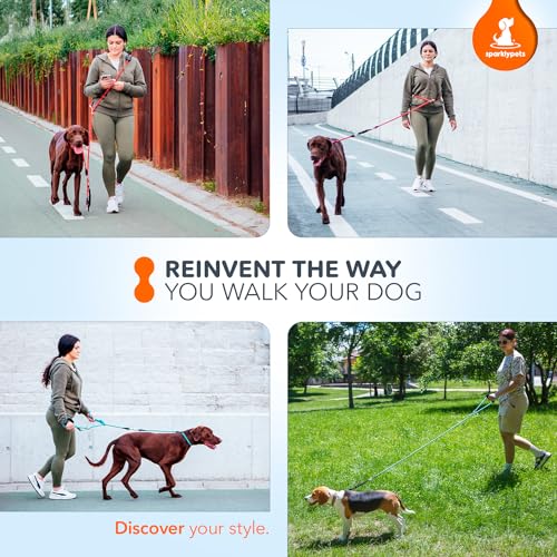 SparklyPets - Bungee Rope Handsfree Leash for 1 Dog - Demovable Slip Lead - Waist or Hip Belt Leash for Dog Walking, Running, Carnicross - Medium & Large Breeds - color: Red