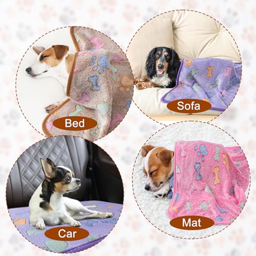 1 Pack 3 Blankets Super Soft Fluffy Premium Fleece Pet Blanket Flannel Paw Printed Throw for Dog Puppy Cat (Medium 30x20'', Purple, Pink, Brown) - color: Purple, Pink, Brown, size: 30x20 inch(Pack of 3)