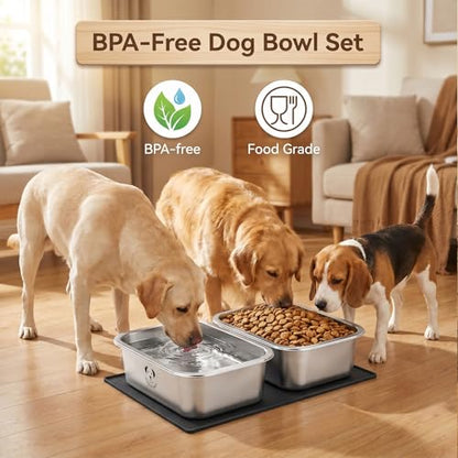 2 Pack Stainless Steel Dog Bowls for Large Dogs with Non-Slip Mat, High Capacity Metal Dog Food Bowls, Food and Water Bowl for Larges, X-Large, and Big Dogs 1.25 Gallons - color: 1.25 Gallons Bowls With Non-slip Mat