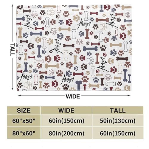 Tupmnbry Dog Throw Blanket Dog Paw Bones Print Blanket Super Soft Flannel Fleece Blanket Lightweight Fluffy Plush Bed Blankets for Bedding Sofa and Travel 50"X60" - color: Dog Paw Bones, size: 50"X60"