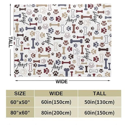 Tupmnbry Dog Throw Blanket Dog Paw Bones Print Blankets Super Soft Flannel Fleece Blanket Lightweight Fluffy Plush Bed Blanket for Bedding Sofa and Travel 60"X80" - color: Dog Paw Bones, size: 60"X80"