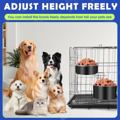 Attachable Dog Bowls for Crates, ShineMe 40oz & 60oz Dog Kennel Food and Water Bowl, 7.1 x 3.7” & 6.3 x 2.6” Dogs Crate Bowls Hanging No Spill for Large or Medium Dogs, Set of 2 Black - color: Black (60oz+40oz)