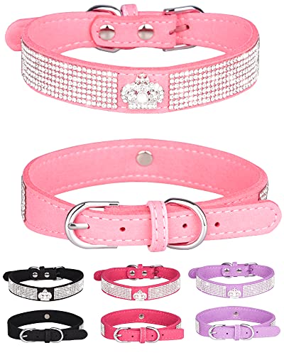 Dog Collar for Small Dogs, Adjustable Leather Suede Bling Dog Collars，Pink Dog Collar Cat Collar, Rhinestone Dog Collar (XS, pink3) - color: pink3, size: XS