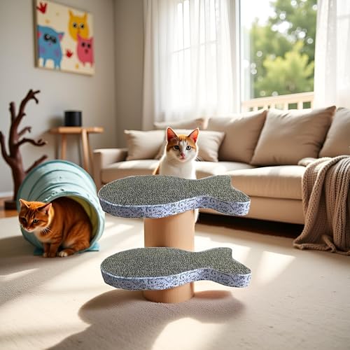 2Pcs Cat Scratching Board Premium Scratch Textures Cardboard Anti-Scratch Stress Relieve Indeformable Fish Self-Adhesive Scratching Board, Cat Scratching Pads (28×15×2.5 cm)