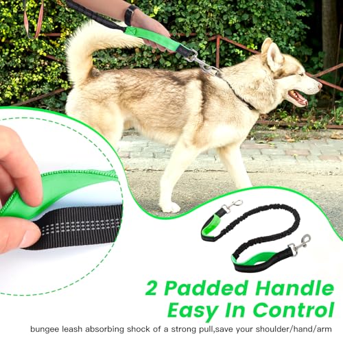 Waist Leash for Medium Large Dog Walking, Bungee Hands Free Leash with Zipper Pouch, Around The Waist No Pull Running Dog Belt, Padded Handle Jogging No Hands Heavy Duty - color: Green