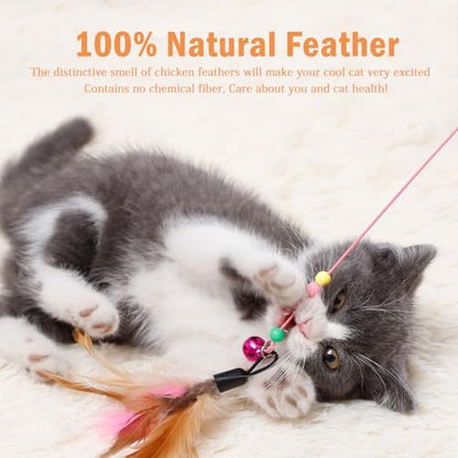 6 Pack Cat Feather Toy, Cat Toys Wand, Interactive Pet Cat Kitten Chaser Teaser Wire Wand with Bell Beads for Cat Exercise Play Fun Gifts - Wholesale
