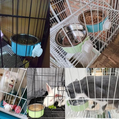 kathson Crate Dog Bowl, Removable Stainless Steel Hanging Pet Cage Bowl Food & Water Feeder Coop Cup for Cat, Puppy, Birds, Rats, Guinea Pigs (4 PCS, Size: L, 2×Blue,1×Pink,1×Green) - color: Size: L (2×Blue, 1×Pink, 1×Green), size: 4 PCS