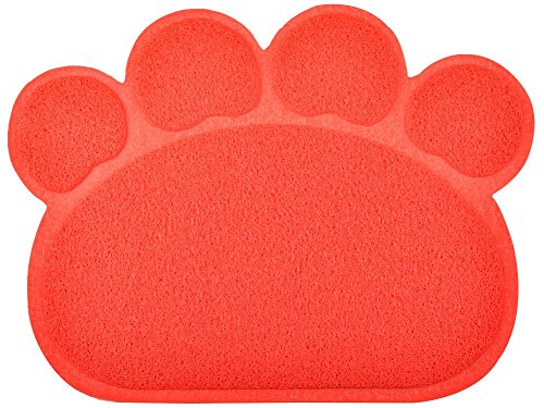 Paw-Shaped Large Cat Litter Box Mat,23.5x17.5 Inches (Red) - color: Red