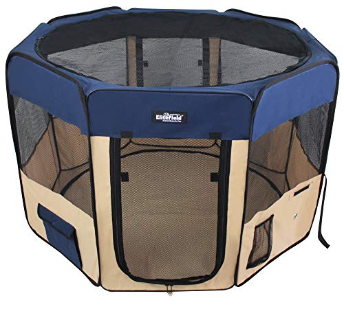 EliteField 2-Door Soft Pet Playpen (2 Year Warranty), Exercise Pen, Multiple Sizes and Colors Available for Dogs, Cats and Other Pets (30" x 30" x 20"H, Navy Blue+Beige) - color: Navy Blue+Beige, size: 30" x 30" x 20"H