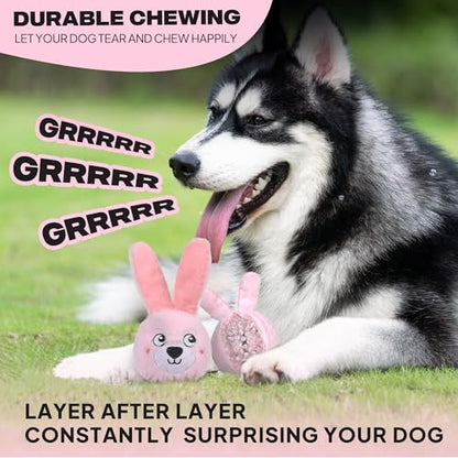 Fida Squeaky Dog Toys for Aggressive Chewers 3 in 1, Dog Chew Toys with 3 Layers,Interactive Dog Toys for Large Dogs Balls to Keep Them Busy for Small Medium Dogs(Pink Bunny) - color: Pink Bunny