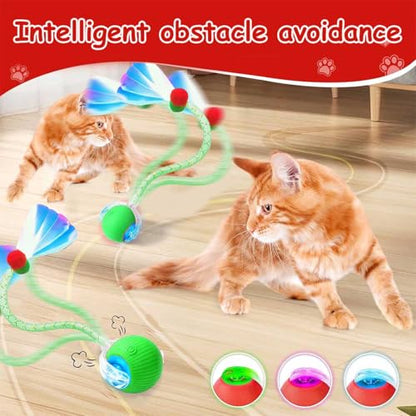 2 PCS Interactive Cat Toy Rolling Ball with Tail Chewie Viral Dog Ball, Smart Automatic Rolling Pet Balls,Automatic Moving Electric Cat Toy - color: Color2