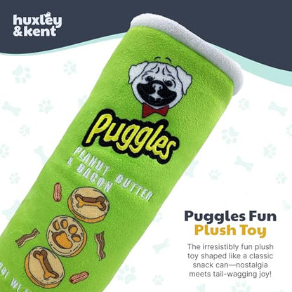 Huxley & Kent Funny Dog Toy w/Squeaker – Power Plush Squeaky Dog Toys for Small, Medium & Large Dogs – Soft Stuffed Animal for Indoor Play & Fetch - Puggles Can, Small - size: Small, style: Puggles Can