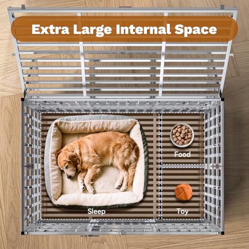 Holiwei 48" Heavy Duty Dog Crate, Escape Proof XL Stainless Steel Dog Kennel with Top Opening, 4 Lockable Wheels, Easy Clean Metal Dog Cage for Large/High Anxiety Dogs - size: 47.2"L x 27.6"W x 31.5"H