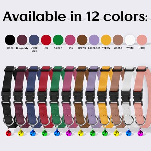 Breakaway Cat Collar with Bell - Leather Adjustable Kitten Collars with Safety Quick Release Buckle - Soft Small Pet Collars for Girl & Boy Cats (Rose) - color: Rose