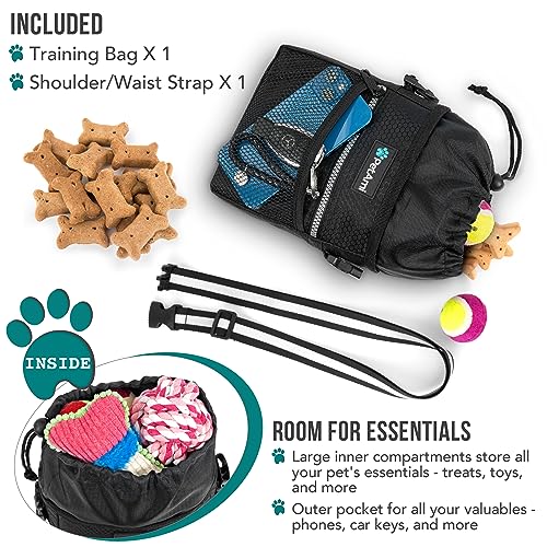 PetAmi Dog Treat Pouch, Pet Treat Pouch For Training, Dog Walking Bag Holder for Kibbles, Pet Food Toy, Dog Trainer Essentials Supplies, Poop Bag Dispenser, 3 Ways to Wear (Black) - color: Black
